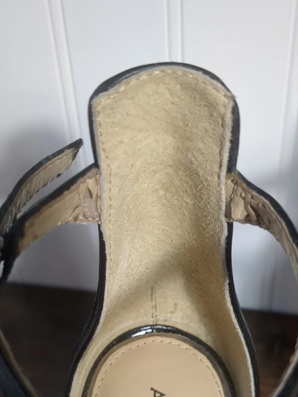 Antonio Melani Black Patent Leather Art Deco Peep Toe Ankle Strap Heels, SZ 6